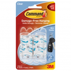  3M Command Mini Clear Hooks, 6 Hooks (17006CLR)