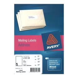  AVERY White Mailing Label, 199.6x289mm x 100's