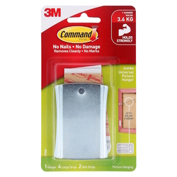  3M Command™ Metal Jumbo Universal Picture Hanger, 17048 (1 Hanger/4 Large Strips/2 Mini Strips)