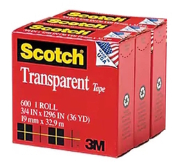  3M Scotch® 600Vp Premium Transparent Tape 3Rolls, 3/4" x 36YD (600VP)