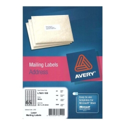  AVERY White Mailing Label, 38.1x21.1mm x 6500's
