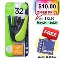  Anniversary Sales - PLUS Flat Clinch Stapler With Staples, Green (GR 30717)