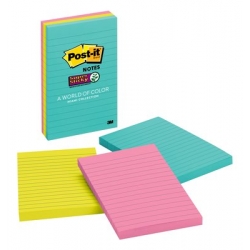  Anniversary Sales - 3M Post-It® Super Sticky Lined Notes, Miami Collection, 4" x 6" x 3Pads/Pack (660-3SSMIA)