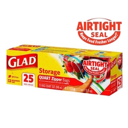  GLAD Zipper Storage Bag, 17.4cm x 19.3cm x 25's (Airtight Seal)