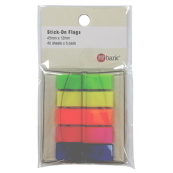  Bundle Sale - POP BAZIC Stick-On Flags Index, 45x12mm (40's x 5 Colours)