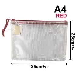  POP BAZIC PVC Soft Mesh Bag, A4 (Red)