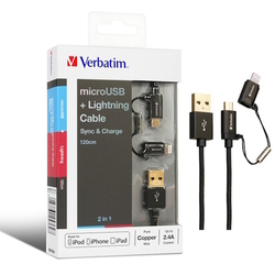  VERBATIM 2-in-1 Micro USB & Lightning Sync & Charge Cable 120cm, 65362