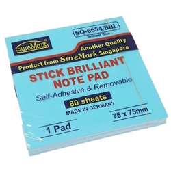  SUREMARK Brilliant Sticky Notes Pad SQ-6654/BBL, 3"x3" x 80 Sheets/Pad (Blue)