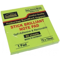  SUREMARK Brilliant Sticky Notes Pad SQ-6654/BGN, 3"x3" x 80 Sheets/Pad (Green)