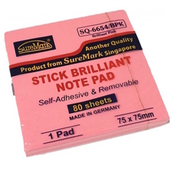  SUREMARK Brilliant Sticky Notes Pad SQ-6654/BPK, 3"x3" x 80 Sheets/Pad (Pink)