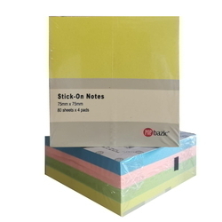  Bundle Sale - POP BAZIC Sticky-On Notes, 75x75mm (80s x 4 Colous)