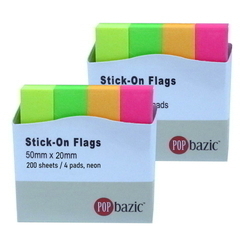  Bundle Sale - POP BAZIC Sticky-On Flags Index, 50mm x 20mm (50's x 4 Colours)