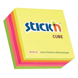  HOPAX Stick'n Regular Notes Pastel 21012, 3"x3"x 400 Sheets/Pkt (Assorted)