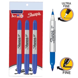  SHARPIE Twin Tip Permanent Marker (Pack of 3)(Blue)