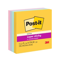  3M Post-it® Sweet Super Sticky Notes 654-4SSSWT, 3"x3"x 90 Sheets/Pad (Pack of 4 Pad)