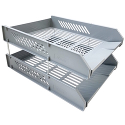  POP BAZIC Plastic Letter Tray, 2-Tier (Light Grey)