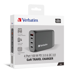  VERBATIM Travel Charger 4 Port 100W PD 3.0 & QC 3.0 GaN