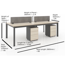  Be-One 4 Pax Open Concept Workstation with Desktop Panel 2412075 (Maple White)