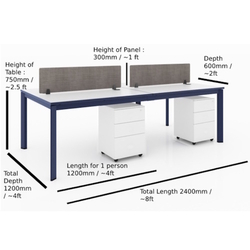  Be-One 4 Pax Open Concept Workstation with Desktop Panel 2412075 (White Navy)