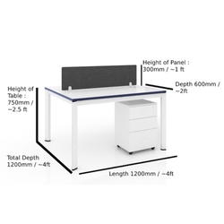  Be-One 2 Pax Open Concept Workstation with Desktop Panel 121275 (White)