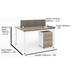  Be-One 2 Pax Open Concept Workstation with Desktop Panel 121275 (Teak)