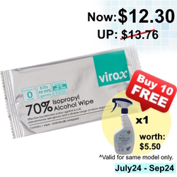  OFFER02 - VIROX 70% Isopropyl Alcohol Wipes 1 Sheets x 100 Pcs/Pkt (Individual)