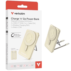  VERBATIM 5-in-1 Magnetic Wireless Charge ‘n’ Go Power Bank 5000mAh, 32232 (Gold)