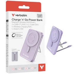  VERBATIM 5-in-1 Magnetic Wireless Charge ‘n’ Go Power Bank 10000mAh, 32222 (Purple)