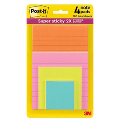  3M Post-It&reg; Lined Super Sticky Notes 4622-4SSMIA, 45 Sheets/Pad (Pack of 4 Pad; Assorted Size)