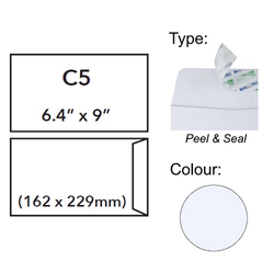  U-GRADE White Envelope, Peel & Seal 6.4" x 9"/C5 (Pack of 5's)