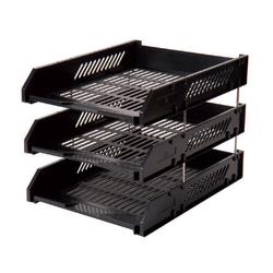  POP BAZIC Plastic Letter Tray, 3-Tier (Black)
