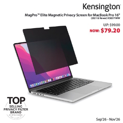  MEGA SALES - KENSINGTON MagPro&trade; Elite Magnetic Privacy Screen For Apple Macbook Pro 16" (2021 And Newer), K58371WW