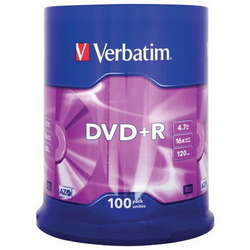  VERBATIM DVD+Recordable 16X, Spindle 100's